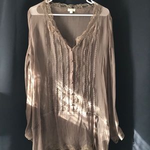 Brown sheer silk lace top